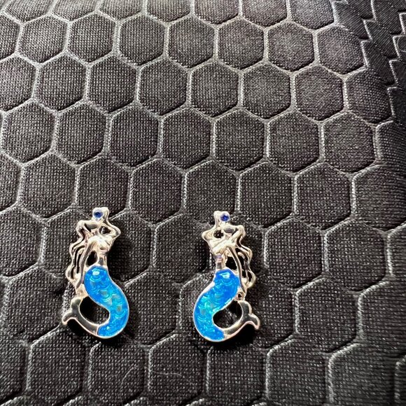 Mermaid Earring Studs Blue and Silver Made of .925 Silver - Picture 1 of 1